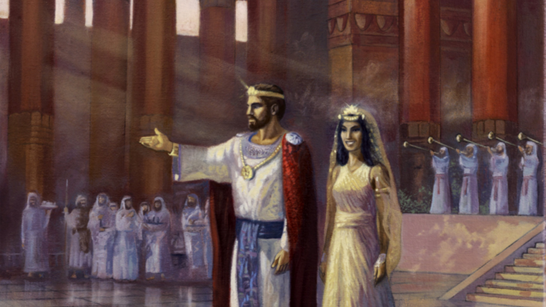 Solomon showing temple to Queen of Sheba