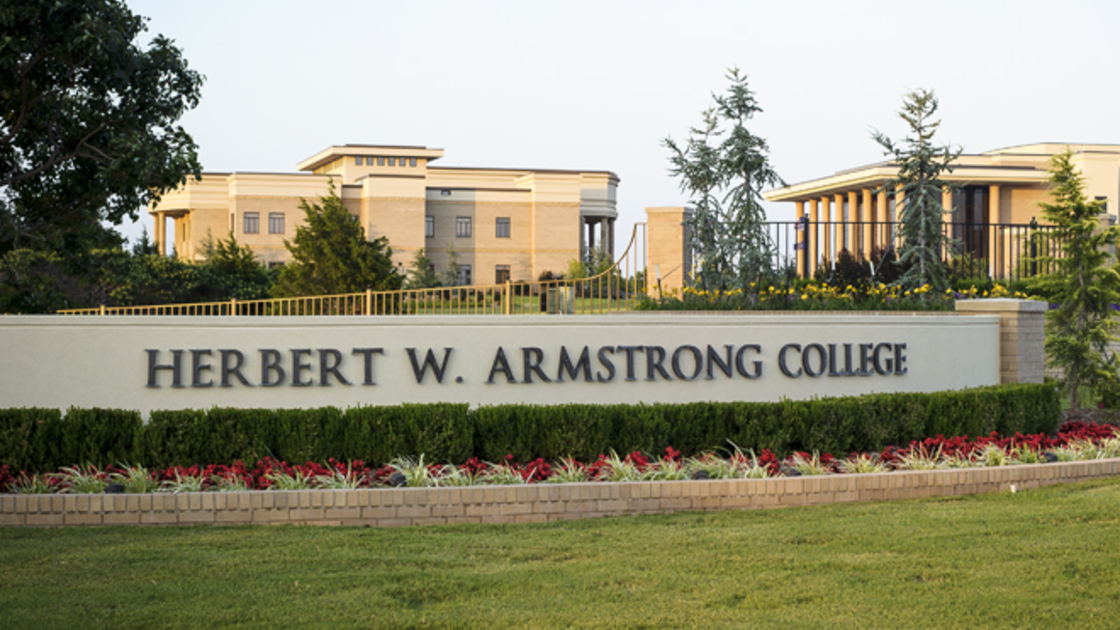 Entrance to Herbert W. Armstrong College at the world headquarters of the Philadelphia Church of God.
