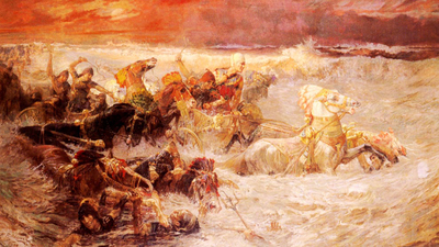 Illustration of Egyptian army drowned in Red Sea
