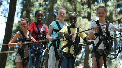 Johannesburg children on the obstacle course. (From left to right) Krystal Lightfoot, Lisa Githembe, Eden Smith, Hope Githembe, Bernadette Lightfoot.