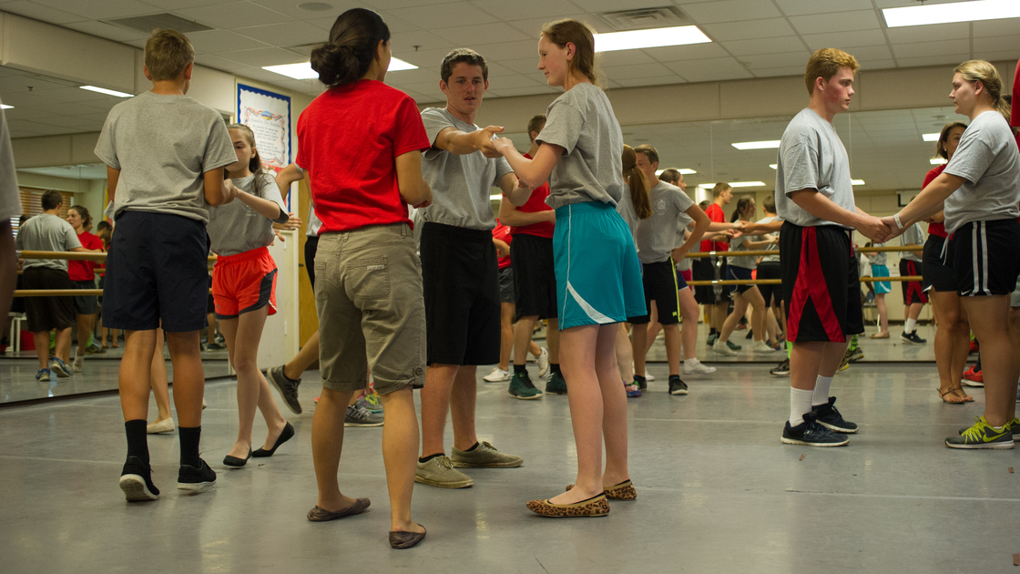 Dance instructor Michelle Nagtegaal instructs campers on the finer points of dancing.