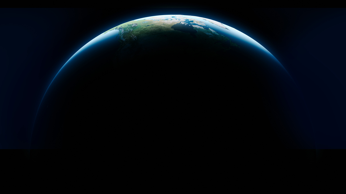 Cinematic crescent Earth viewing from space at daytime.