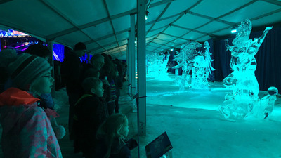 Ontario members walk through ice sculpture exhibit at Confederation Park
