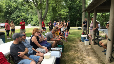 ACT Midwest family picnic, people gathered fellowshipping, 16x9